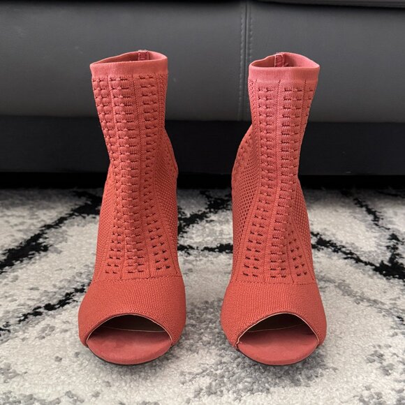 Anne Michelle Peep Toe Sock Booties - Mauve Knit - Picture 3 of 5